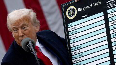 Her fra da USAs president Donald Trump 2. april i år presenterte tollsatsene som siden ble pauset i 90 dager.