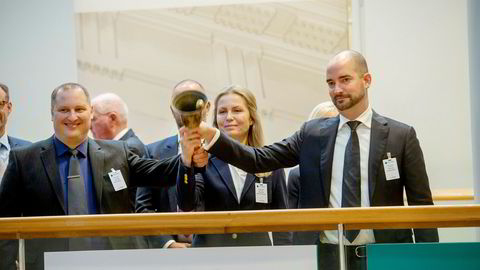 Produksjonsdirektør Rune Eriksen, administrerende direktør Hilde R. Storhaug og styreleder Christian Riber i Norcod, som ble notert på Merkur Markets torsdag forrige uke.