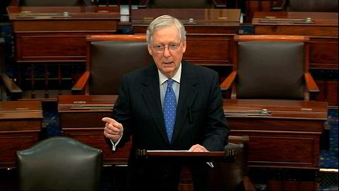 Flertallslederen i Senatet, Mitch McConnell, kalte torsdag riksrettssaken mot president Trump forhastet og urettferdig. Foto: AP / NTB Scanpix