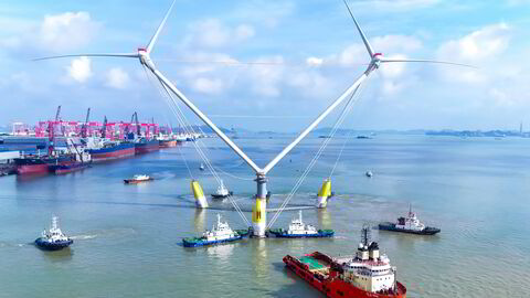 Det kinesiske Mingyang Smart Energy Group bygger verdens største enkeltplattform for havvind utenfor Guangzhou.