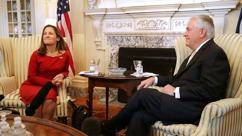 Canadas utenriksminister Chrystia Freeland møtte USAs utenriksminister Rex Tillerson i Washington DC.