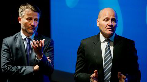 – Med denne transaksjonen har vi fullført vårt nedsalg i Veon, sier finansdirektør Jørgen C. Arentz Rostrup i Telenor (til venstre). Her sammen med konsernsjef Sigve Brekke under Telenors kvartalspresentasjon i juli.