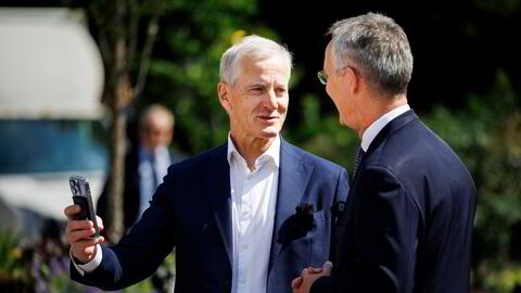 Jens Stoltenberg og Jonas Gahr Støre på Youngstorget. Spiller inn noen klipp for valgkampen.