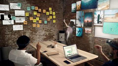 I et virtuelt arbeidsrom kan alle vegger bli en tavle eller en skjerm, og alle rom kan bli et møterom, skriver artikkelforfatterne.