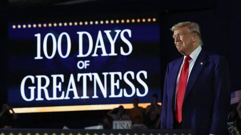 Tirsdag kveld markerte Trump sine første 100 dager som president med et folkemøte i delstaten Michigan.