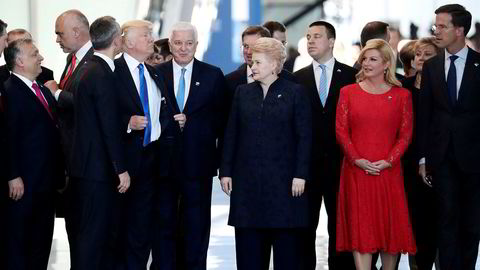 Donald Trump skapte rabalder blant Nato-allierte da han i talen sist måned lekset opp hvor mye allierte angivelig skylder USA.  Foto: Kevin Coombs/Reuters/NTB Scanpix