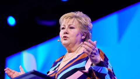 Høyres leder Erna Solberg talte til partiets landsmøte på Thon Hotel Oslo Airport torsdag.
