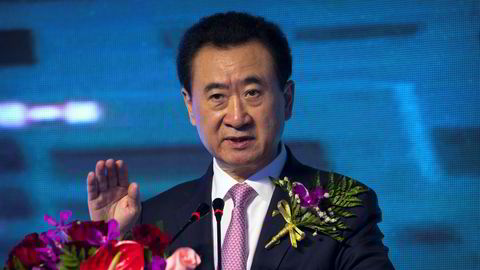 En av Kinas rikeste personer, Wang Jianlin, under en konferanse i Beijing tidligere i år.