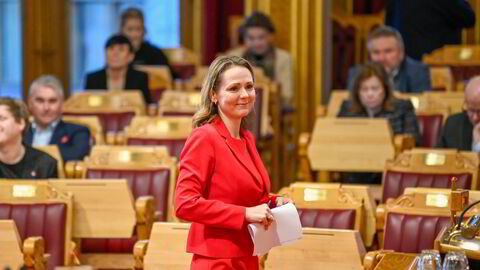 Høyres Linda Hofstad Helleland under den muntlige spørretimen på Stortinget.