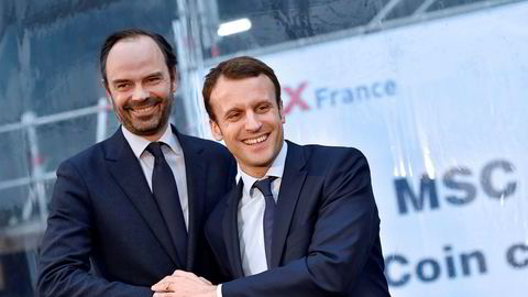 Édouard Philippe (til venstre), konservativ borgermester i Le Havre, ble mandag fransk statsminister. For president Emmanuel Macron er det minst like viktig å sikre støtte fra Tysklands forbundskansler.