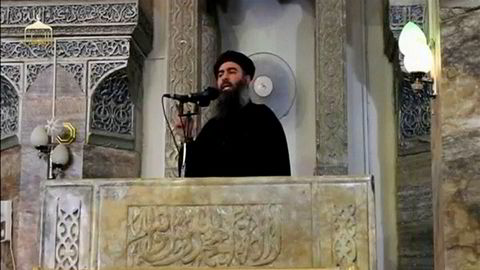 Abu Bakr al-Baghdadi kan være drept. Bildet er fra en video spilt inn i Mosul i 2014.