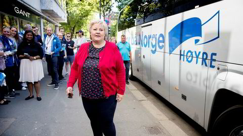 Statsminister Erna Solberg «tyvstartet» valgkampen denne uken. Avreise var selvfølgelig fra Høyres Hus i Oslo.