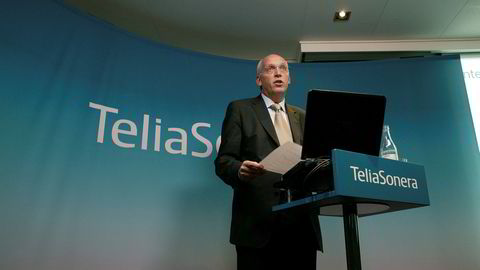 Konsernsjef i Telia Lars Nyberg på pressekonferanse i 2008. Nå tiltales han for korrupsjon.