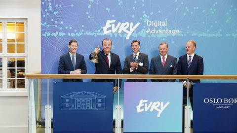 It-selskapet Evry hadde tapetsert Oslo Børs både innvendig og utvendig da det gjorde comeback på Oslo Børs etter 18 måneder.