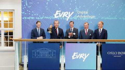 It-selskapet Evry hadde tapetsert Oslo Børs både innvendig og utvendig da det gjorde comeback på Oslo Børs etter 18 måneder.