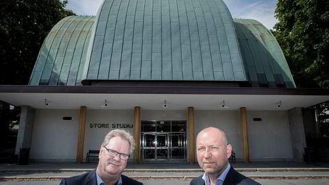 Prosjektleder Nils Bjarne Foss (til venstre) og sjef for Marienlystprosjektet, Jon Espen Lohne, skal realisere verdiene på Marienlyst, inkludert Store Studio i bakgrunnen som vil bli fredet.