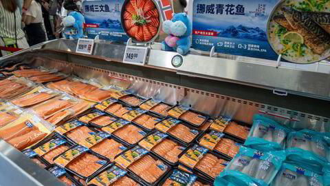 Norsk fisk på et supermarked i Shanghai.