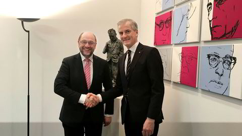 Martin Schulz, sosialdemokraten som utfordrer Angela Merkel som forbundskansler i det tyske valget, og Ap-leder Jonas Gahr Støre i Berlin.