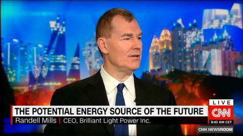 Randell L. Mills står bak Brilliant Light Power Inc. og har utviklet en teknologi som skaper oppsikt verden rundt. Her fra et besøk i CNNs nyhetsstudio for en måned siden (skjermdump fra Youtube).
