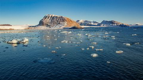 Smeltende is fra isbreer som kalver ut i Kongsfjorden ved Ny-Ålesund på Svalbard.