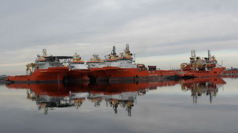 Solstad-skip lagt i opplag ved rederiets base på Husøy i Karmøy i november i fjor. Foto: Tor Inge Vormedal