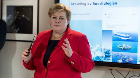 At Erna Solberg var i Bergen i februar for å legge frem regjeringens havstrategi ser ikke ut til å ha hjulpet Høyre på meningsmålingene i vesltandshovedstaden. Foto: Marit Hommedal / NTB scanpix