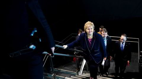 Statsminister Erna Solberg på konferansen Arctic Entrepreneur 2020 på Hotel Clarion på Gardermoen dagen etter at Fremskrittspartiet har bestemt seg for å gå ut av regjeringen.