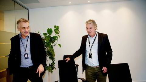 Gunnar Evensen i Get og TDC Norge og Morten Aass i MTG Norge, her i forbindelse med at fusjonen mellom selskapene ble annonsert 1. februar.