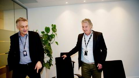 Gunnar Evensen i Get og TDC Norge og Morten Aass i MTG Norge, her i forbindelse med at fusjonen mellom selskapene ble annonsert 1. februar.