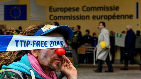 Her fra en demonstrasjon mot TTIP i Brussel.