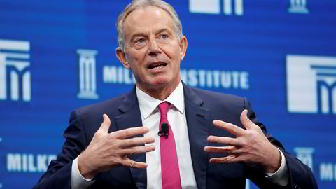 FILE PHOTO: Former British Prime Minister Tony Blair speaks at the Milken Institute Global Conference in Beverly Hills, California, U.S., May 3, 2016. REUTERS/Lucy Nicholson/File Photo