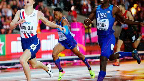 Karsten Warholm løper inn til seier på 400 meter hekk onsdag kveld.