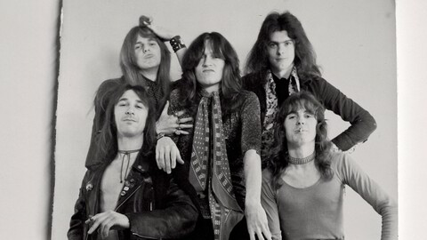 Håpefulle rockere i The Hollywood Brats, på sitt første bandfoto, i januar 1973: Roger Cooper (fra venstre), Casino Steel, Andrew Matheson, Lou Sparks og Eunan Brady.