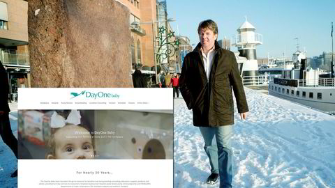 Investor Engebret Ole Fekene hadde ikke anledning til å stille opp på et nytt bilde for DN. Dette bildet er tatt av Fekene i 2005. Innfelt er en skjermdump av nettsiden til Day One Baby.
