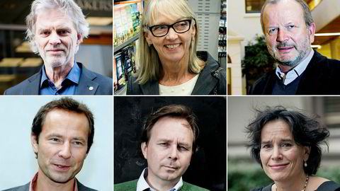 Konsernsjef Tom Harald Jenssen, øverst fra venstre, og forlagsdirektør Karin Mundal i Cappelen Damm skal vitne i forlagenes sak mot Konkurransetilsynet. Det samme skal tidligere Gyldendal-sjef Geir Mork og Gyldendal-direktør Einar Ibenholt, samt Aschehoug-sjef Mads Nygaard og Aschehoug-direktør Kari Spjeldnæs