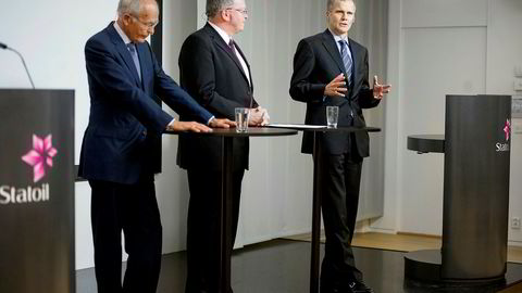 USA-oppkjøpene for 250 milliarder kroner skjedde under Helge Lunds (til høyre) ledelse, mens Eldar Sætre (midten) var finansdirektør og konserndirektør og Svein Rennemo var styreleder.