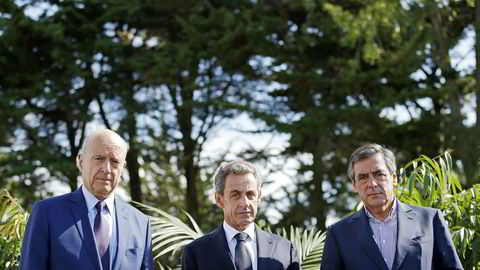 Dette var de tre kandidatene til å ta opp kampen mot Marine Le Pen i det franske presidentvalget til våren. Fra venstre Alain Juppe, Nicolas Sarkozy og Francois Fillon. Søndag kveld var Sarkozy ute av kampen.