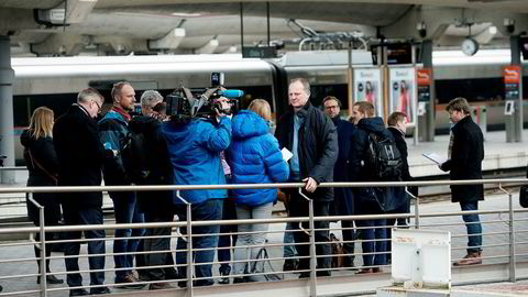 Samferdselsminister Ketil Solvik-Olsen (Frp) under offentliggjøringen av hovedtrekkene i Nasjonal transportplan.