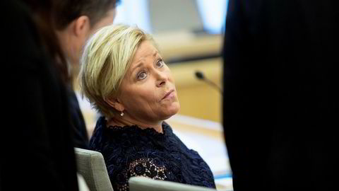 Finansminister Siv Jensen under høringen om SSB-saken.