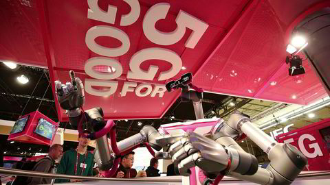 En robot på Deutsche Telekoms stand på Mobile World Congress i Barcelona.