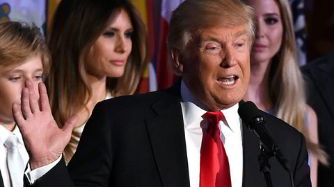 USAs påtroppende president Donald Trump holder seierstalen i New York på valgkvelden tidligere denne uken.