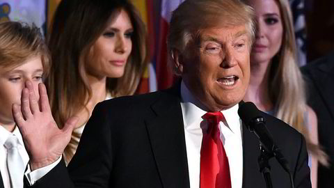 USAs påtroppende president Donald Trump holder seierstalen i New York på valgkvelden tidligere denne uken.