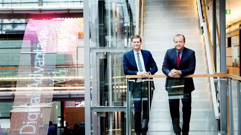 Finansdirektør Henrik Schibler (til venstre) og konsernsjef Björn Ivroth i Evry har nå fått mandat av styret til å vurdere å børsnotere selskapet.