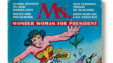 Vidunderoppskrift. Superhelten Wonder Woman har figurert på Ms.-omslaget fire ganger siden debuten i startåret 1972.