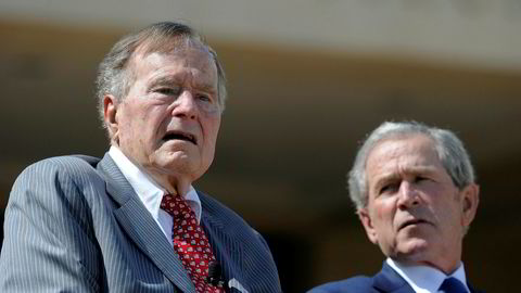USAs tidligere presidenter George H.W. Bush (t.v.) og sønnen hans George W. Bush sier i en uttalelse onsdag at de fordømmer alle former for rasehat og antisemittisme.