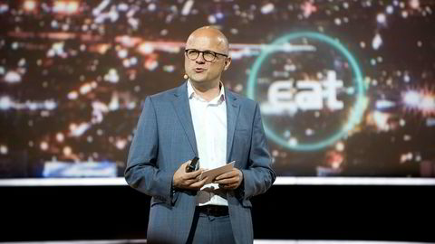 Fra Norge. Miljøvernminister Vidar Helgesen talte på Eat-forum i Stockholm i dag.