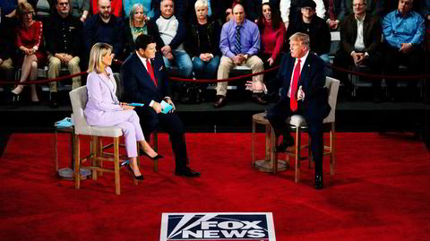 Daværende president Donald Trump intervjues av Fox News under et folkemøte i Scranton, Pennsylvania i fjor.