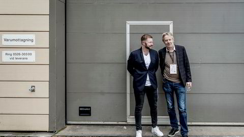 Even Aas-Eng, administrerende direktør av Venture Factory (t.v.) og Torry Pedersen, leder for Schibsted Medier, møtte hverandre til debatt under Mediekonferansen 2017.
