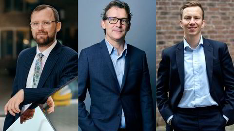 Fondsforvalterne Erling Haugan Kise (fra venstre), Filip Boman og Robin Øvrebø har klare favoritter blant de store teknologiaksjene.